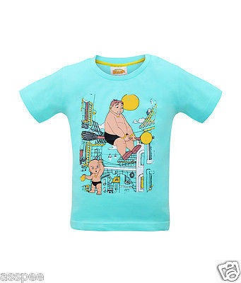 Chhota Bheem Kalia & Raju Printed Round Neck Cotton Turquoise T-Shirt for Kids