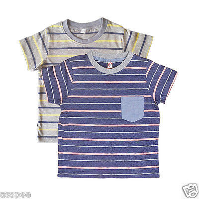 Orange and Orchid Cotton Striped  Pocket Kids T-shirt Pack of 2