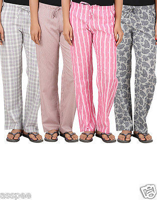 Antshrike Pack of 4 Cotton Woven Women Pyjama Nightwear Pant
