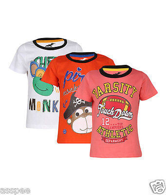 Antshrike Boys Printed Round Neck Cotton Half Sleeve T-Shirt Pack of 3