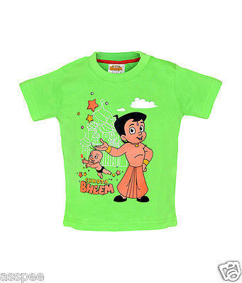 Chhota Bheem with Raju Printed Round Neck Cotton Green T-Shirt for Baby Boy