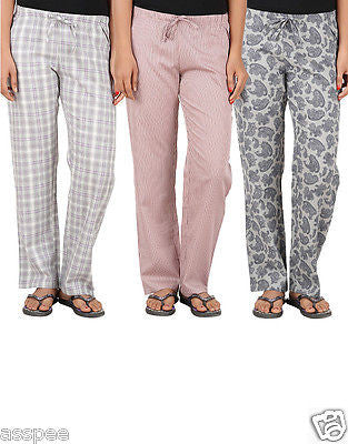 Antshrike Pack of 3 Cotton Woven Women Pyjama Nightwear Pant
