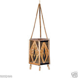 Luke and Lilly Bamboo Carved Leaf Design Hexagonal Shape Hanging Lamp