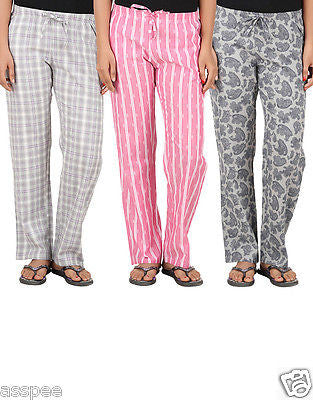 Antshrike Pack of 3 Cotton Woven Women Pyjama Nightwear Pant