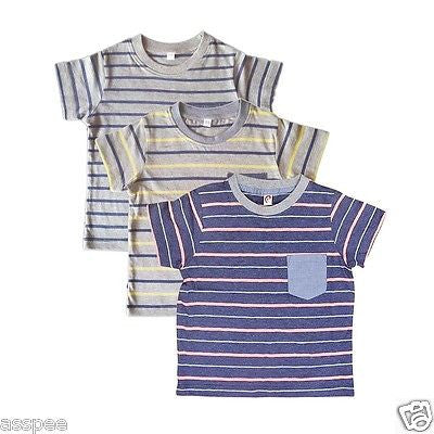 Orange and Orchid Cotton Striped Pocket Kids T-shirt Pack of 3