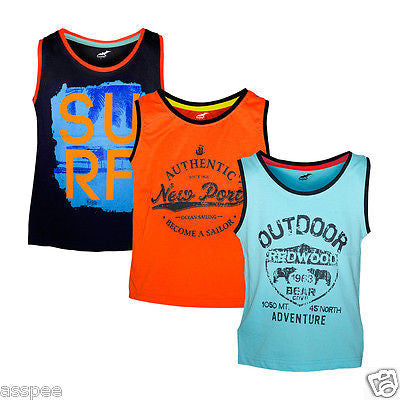 Antshrike Boys Printed Round Neck Cotton Sleeveless T-Shirt Pack of 3
