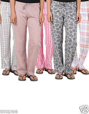 Antshrike Pack of 5 Cotton Woven Women Pyjama Nightwear Pant