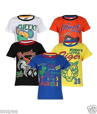 Antshrike Boys Printed Round Neck Cotton Half Sleeve T-Shirt Pack of 5