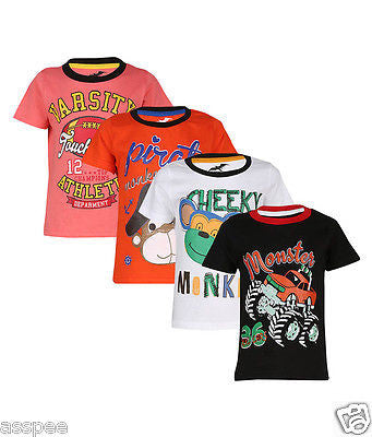 Antshrike Boys Printed Round Neck Cotton Half Sleeve T-Shirt Pack of 4