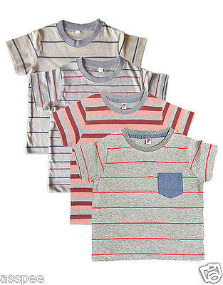 Orange and Orchid Striped Cotton  Kids T-Shirt Pack of 4