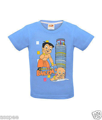 Chhota Bheem with Raju Printed Round Neck Cotton Blue T-Shirt for Baby Boy