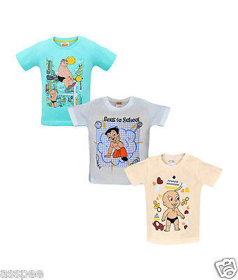 Chhota Bheem Printed Round Neck Cotton T-Shirt for Baby Boy and Girl Pack of 3