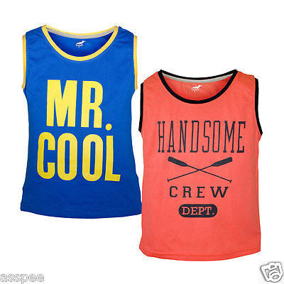 Antshrike Boys Printed Round Neck Cotton Sleeveless T-Shirt Pack of 2