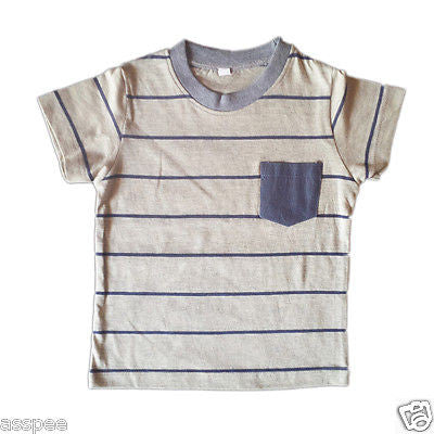 Orange and Orchid Cotton Yellow Striped Pocket Kids T-shirt