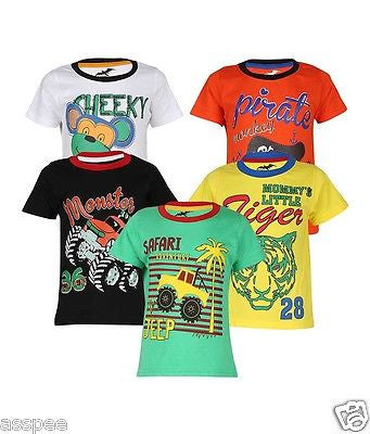 Antshrike Boys Printed Round Neck Cotton Half Sleeve T-Shirt Pack of 5