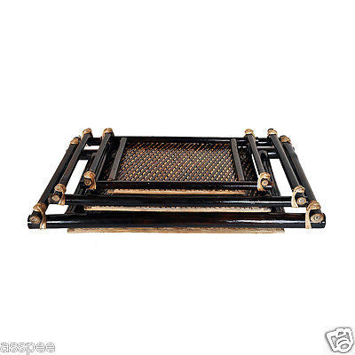 Luke and Lilly Royal Touch Embellished Bamboo Pipe Tea Tray Black Set Of 3 Pcs