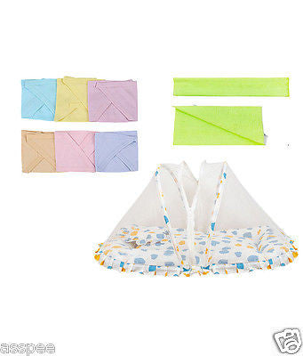 Orange And Orchid Cotton Mosquito Net Bed With  Green Color Dry Sheet & Nappy