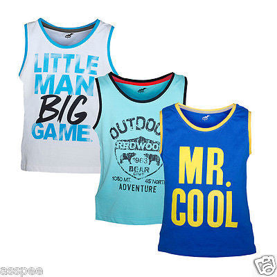 Antshrike Boys Printed Round Neck Cotton Sleeveless T-Shirt Pack of 3