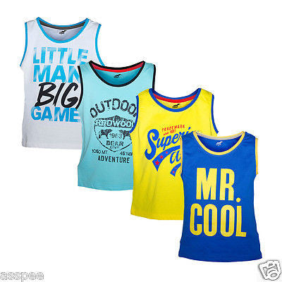 Antshrike Boys Printed Round Neck Cotton Sleeveless T-Shirt Pack of 4