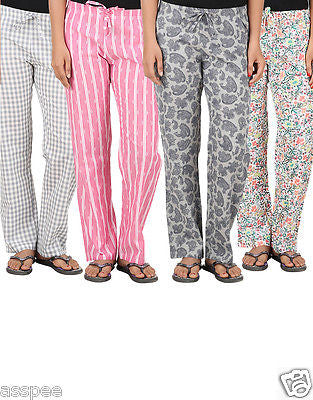 Antshrike Pack of 4 Cotton Woven Women Pyjama Nightwear Pant