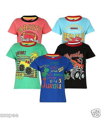 Antshrike Boys Printed Round Neck Cotton Half Sleeve T-Shirt Pack of 5
