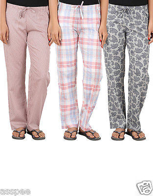 Antshrike Pack of 3 Cotton Woven Women Pyjama Nightwear Pant