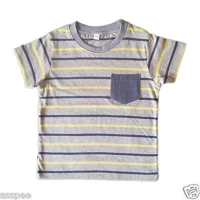 Orange and Orchid Cotton Yellow Striped Pocket Kids T-shirt