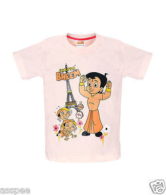 Chhota Bheem with Dholu Bholu Printed Round Neck Cotton Pink T-Shirt for Kids