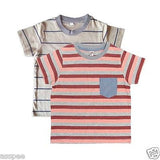Orange and Orchid Cotton Striped  Pocket Kids T-shirt Pack of 2