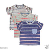 Orange and Orchid Cotton Striped Pocket Kids T-shirt Pack of 3
