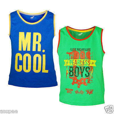Antshrike Boys Printed Round Neck Cotton Sleeveless T-Shirt Pack of 2