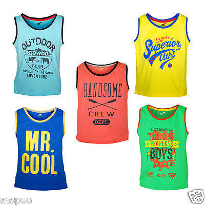 Antshrike Boys Printed Round Neck Cotton Sleeveless T-Shirt Pack of 5