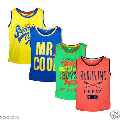 Antshrike Boys Printed Round Neck Cotton Sleeveless T-Shirt Pack of 4
