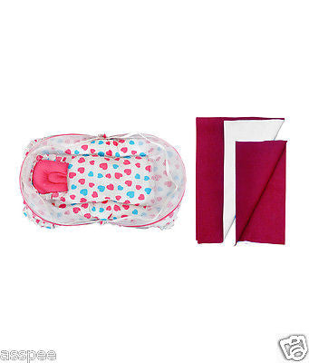 Orange And Orchid Cotton Mosquito Net Bed With Red Color Dry Sheet