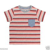 Orange and Orchid Cotton Striped  Pocket Kids T-shirt Pack of 2