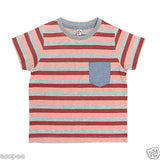 Orange and Orchid Cotton Striped  Pocket Kids T-shirt Pack of 2