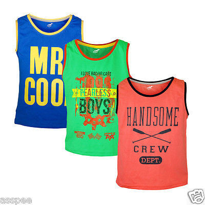 Antshrike Boys Printed Round Neck Cotton Sleeveless T-Shirt Pack of 3