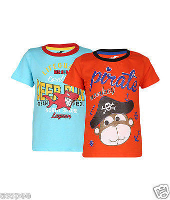 Antshrike Boys Printed Round Neck Cotton Half Sleeve T-Shirt Pack of 2