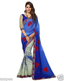 Orange and Orchid Georgette & Chiffon Off White & Blue colour saree