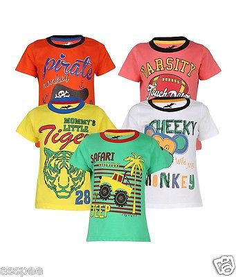 Antshrike Boys Printed Round Neck Cotton Half Sleeve T-Shirt Pack of 5
