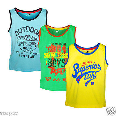 Antshrike Boys Printed Round Neck Cotton Sleeveless T-Shirt Pack of 3