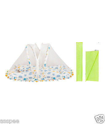Orange And Orchid Cotton Mosquito Net Bed With Green Color Dry Sheet