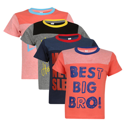 Luke and Lilly Boys Printed Round Neck Cotton Half Sleeve T-Shirt Pack of 4